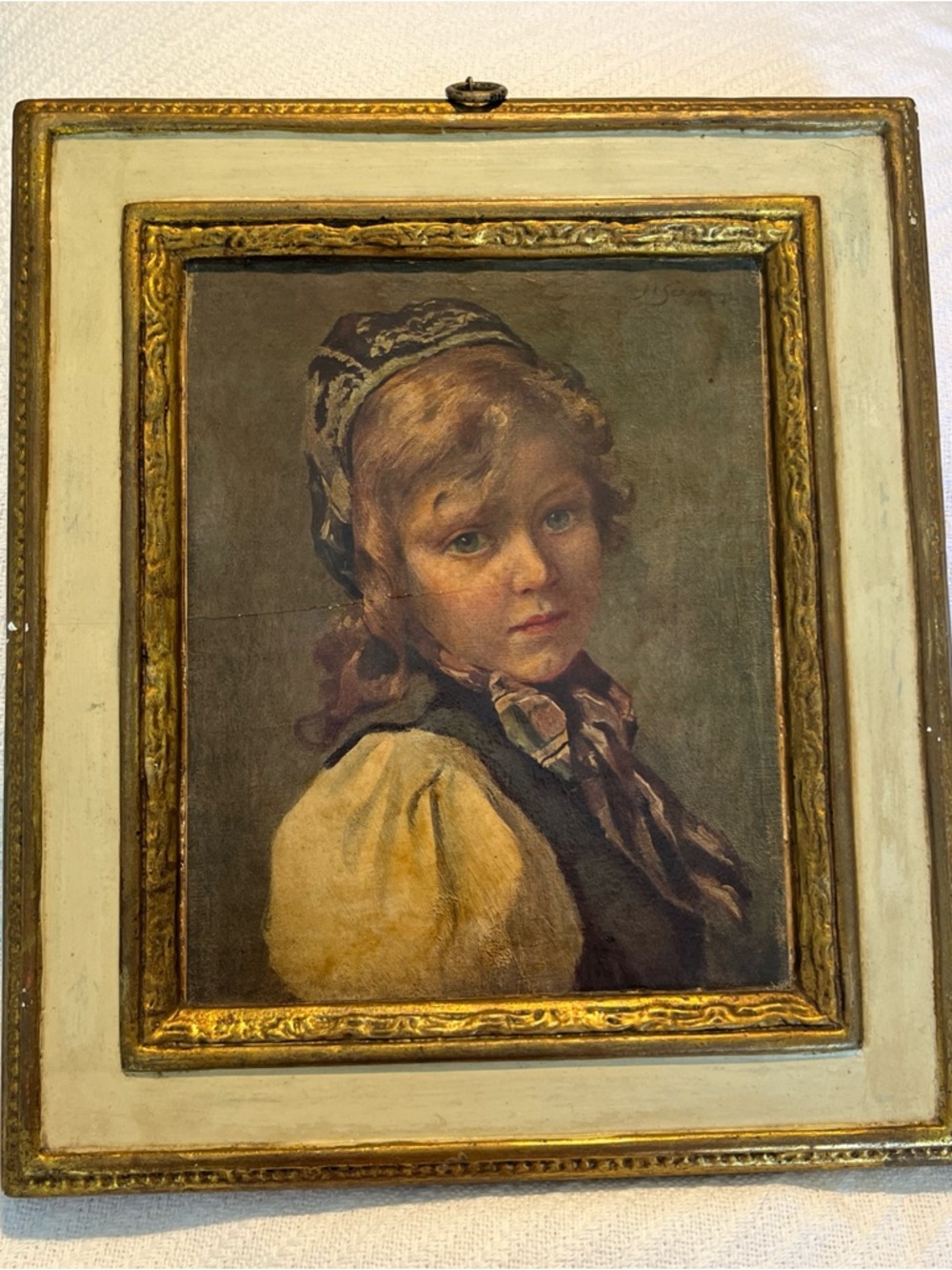 Vintage print on plaster frame art MCM 13x11